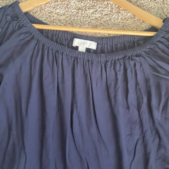 Loft Navy Off Shoulder Flare Sleeve with Button Accent Peplum Blouse Large - Picture 4 of 8